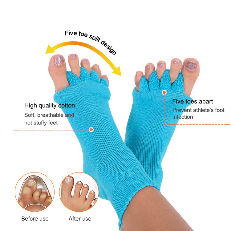 Blue Toe Stretching Foot Alignment Socks Five Finger Toe Socks For Women